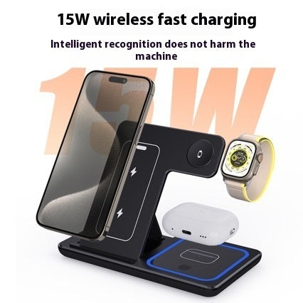 15W 3-in-1 LED Fast Wireless Charger Stand – Phone + Watch + AirPods